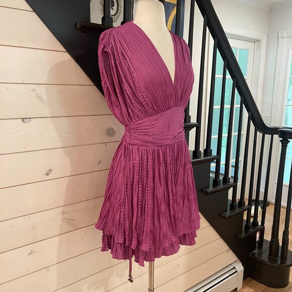 037 Free People | Bonny Drapey Pleated Mini Dress Summer Bloom NWT Size XS - Picture 5 of 12